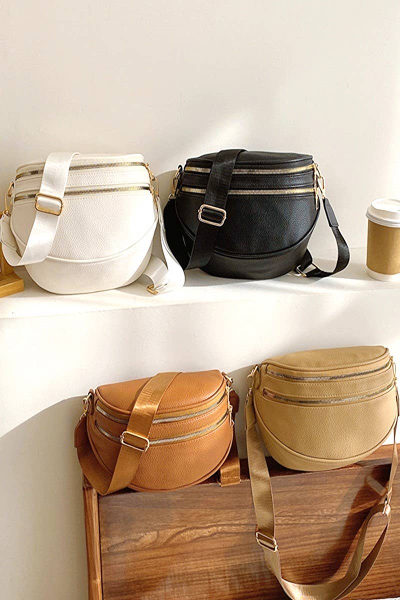 Vegan Leather Multi Pocket Crossbody Bag: Black