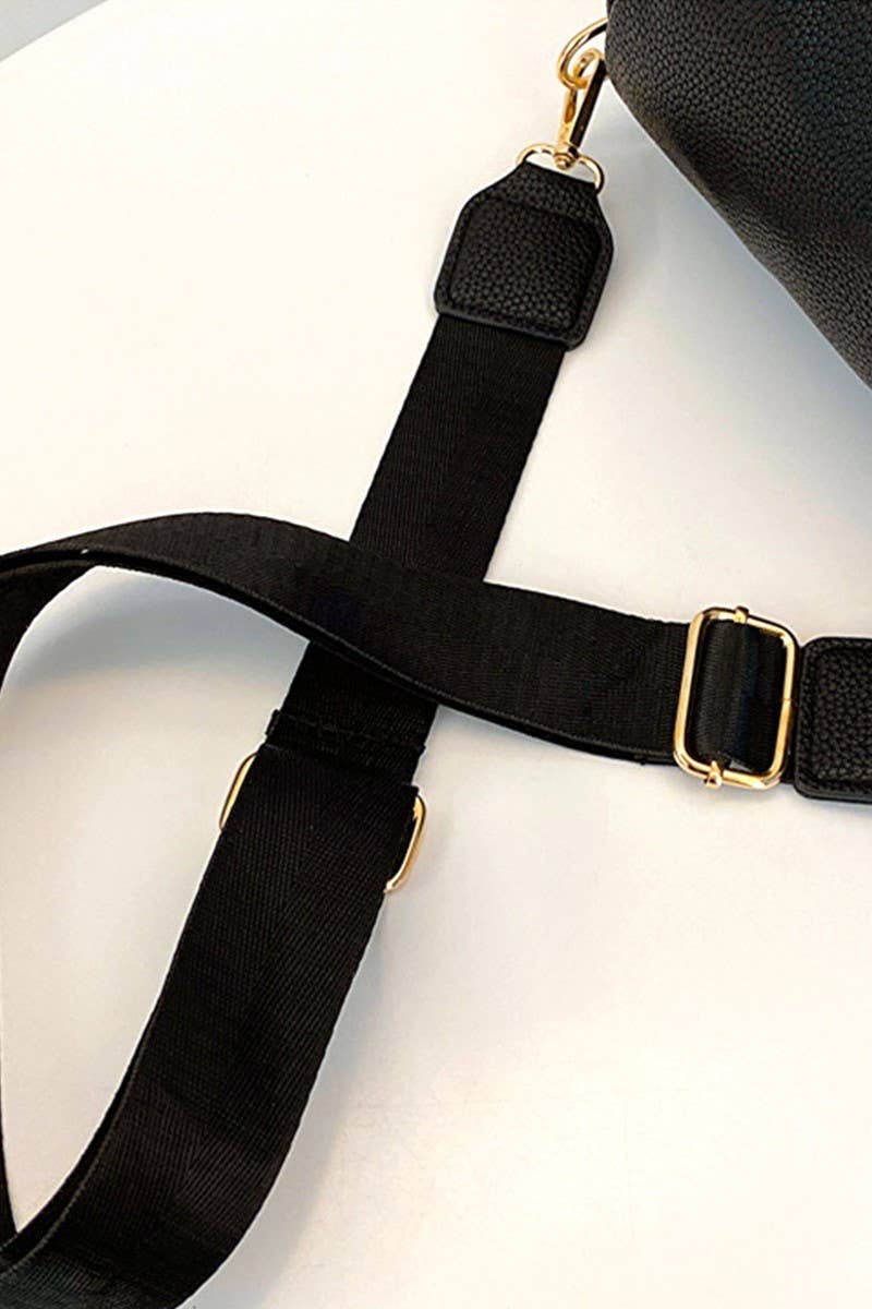 Vegan Leather Multi Pocket Crossbody Bag: Black