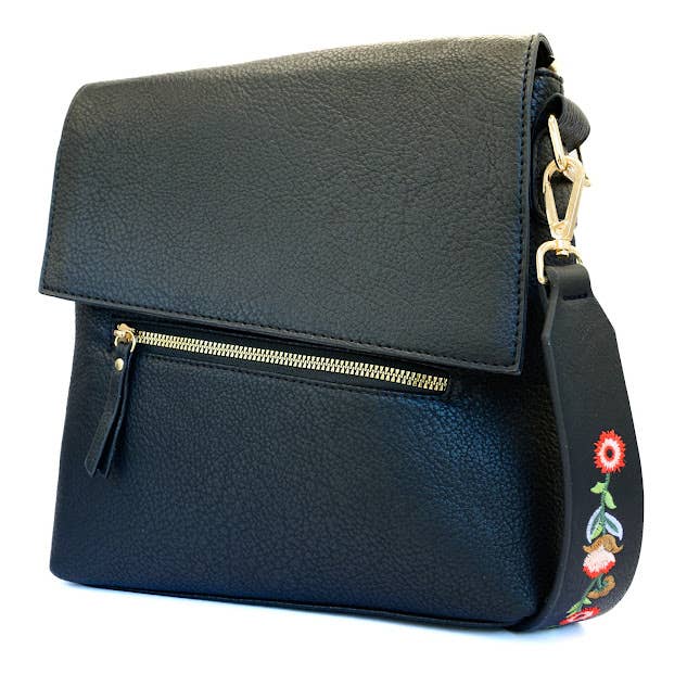 Shari Black Vegan Leather Crossbody Handbag