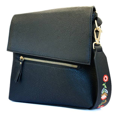 Shari Black Vegan Leather Crossbody Handbag