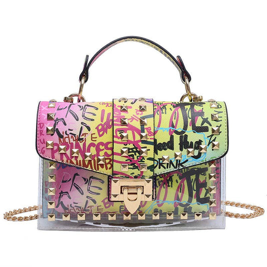 Trendy Jelly Bag with Chain Strap - Fashionable Graffiti Design: Colorful