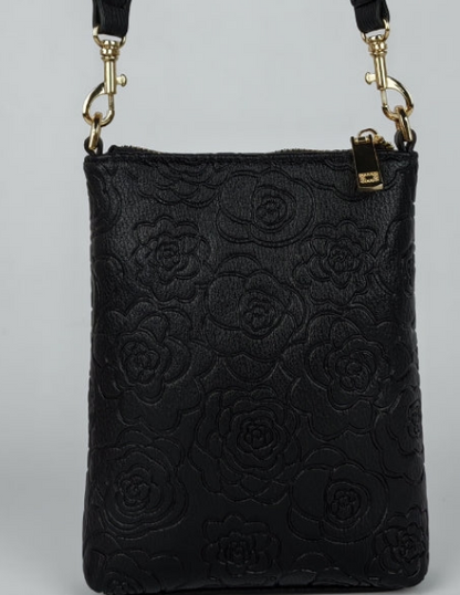 Orelia rose-pattern cross-body women handbag with adjustable strap and gold accents.