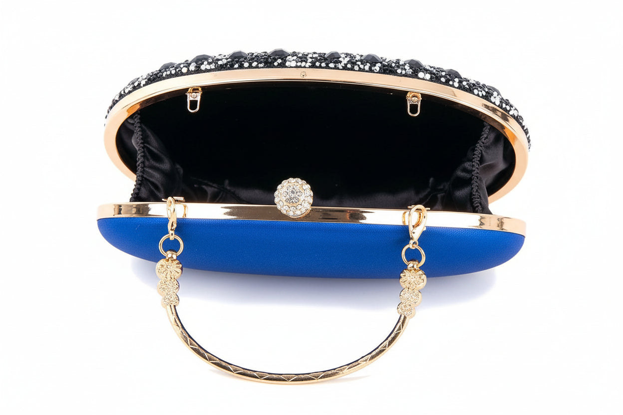 Rhinestones Highly Decorative Retro Evening Bag: Blue