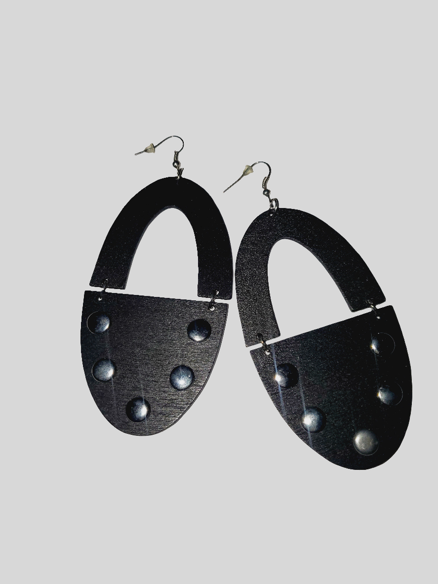 Wooden Silver Stud Earrings