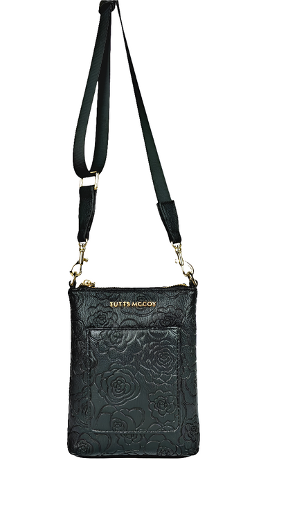 Orelia rose-pattern cross-body women handbag with adjustable strap and gold accents.