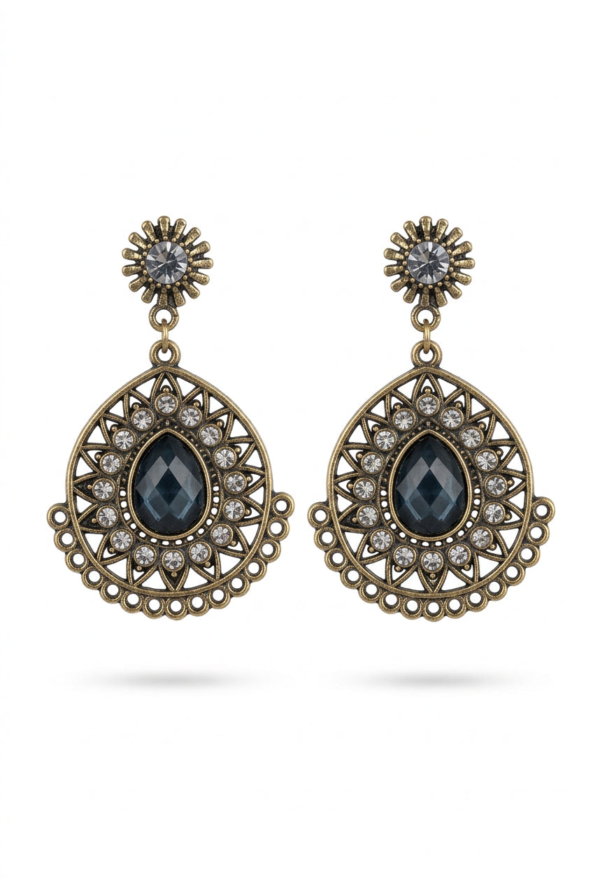 Vintage Bohemian Ornate Filigree Teardrop Dangle Earrings