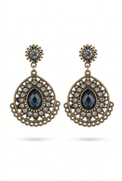 Vintage Bohemian Ornate Filigree Teardrop Dangle Earrings