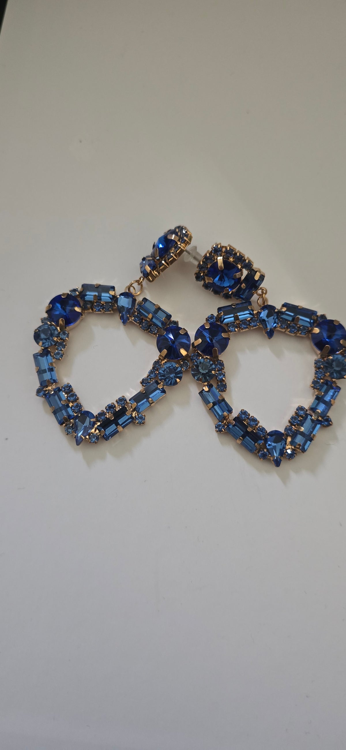 Cobalt Blue Crystal Heart Drop Earrings