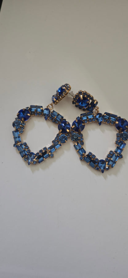 Cobalt Blue Crystal Heart Drop Earrings