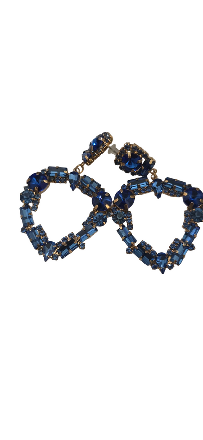 Cobalt Blue Crystal Heart Drop Earrings