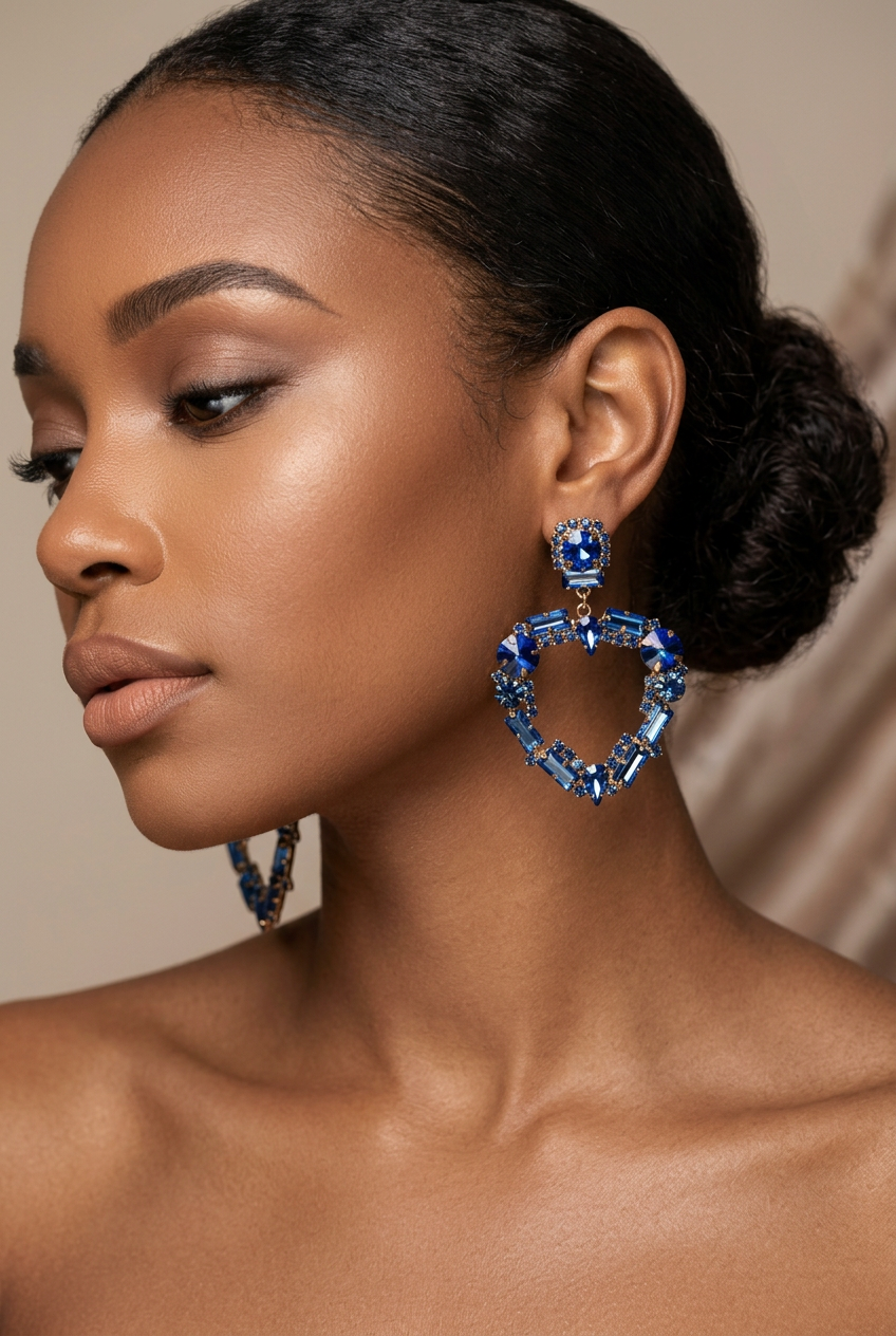 Cobalt Blue Crystal Heart Drop Earrings