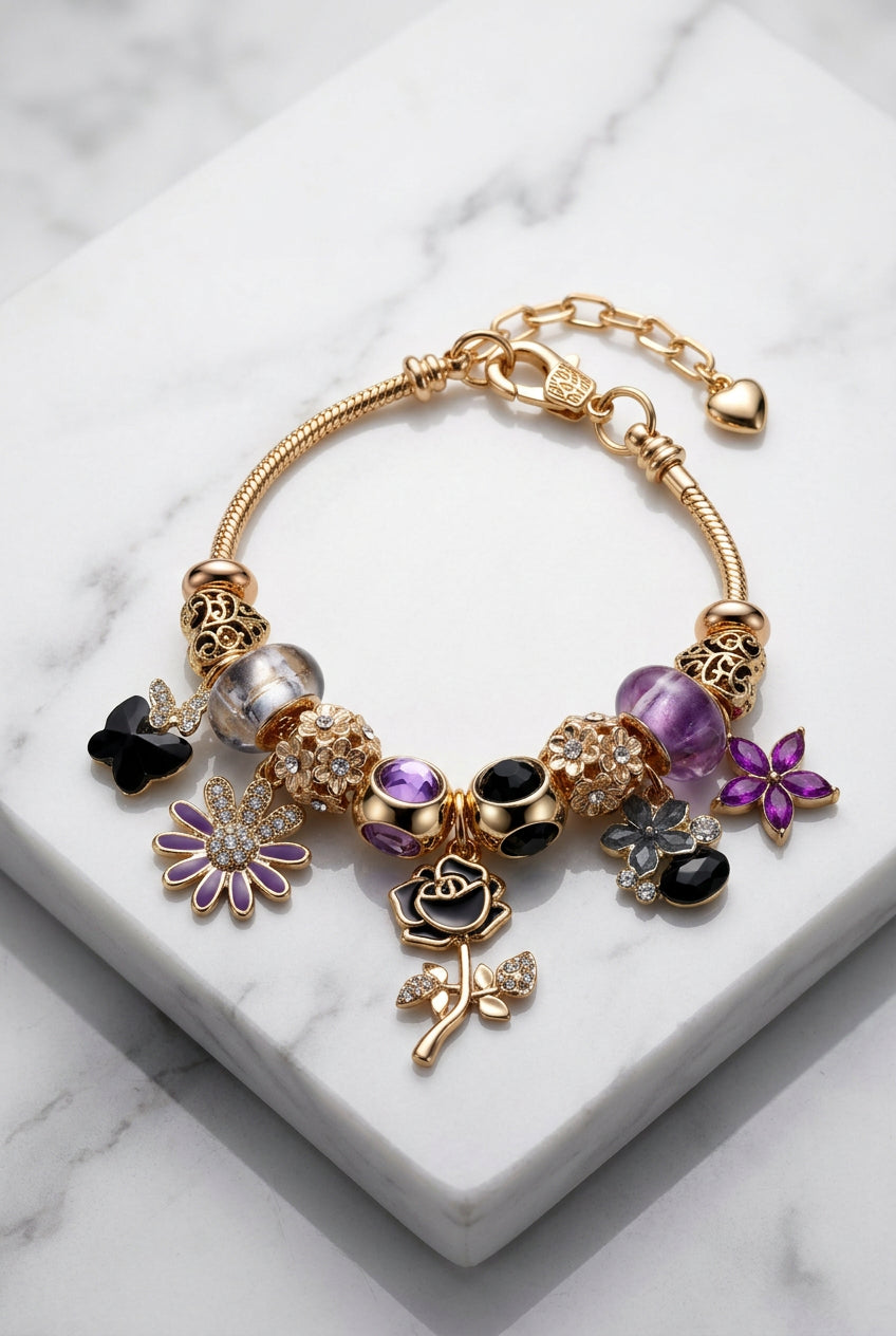 The Midnight Bloom Charm Bracelet