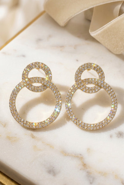 Rhinestone Double Interlocking Circle Drop Earrings