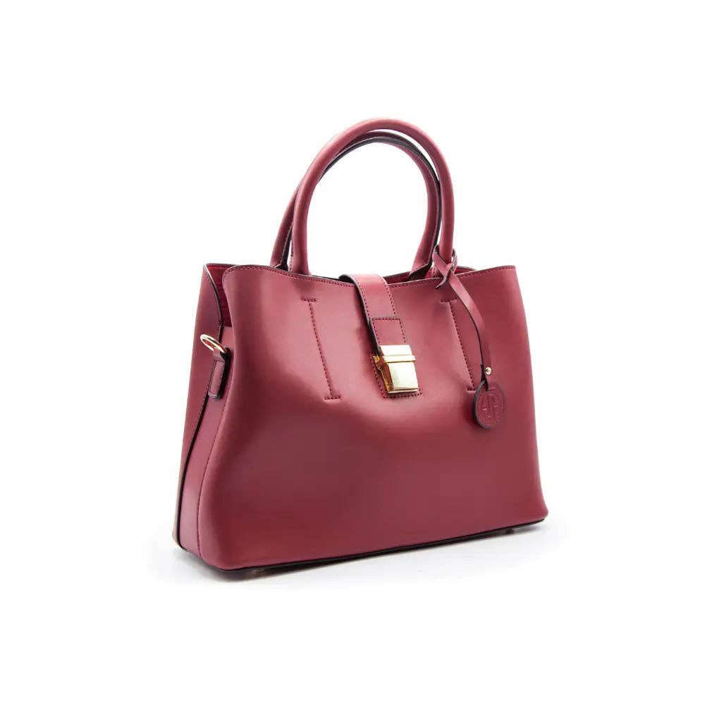 Vegan Leather Classic Satchel Handbag: Red