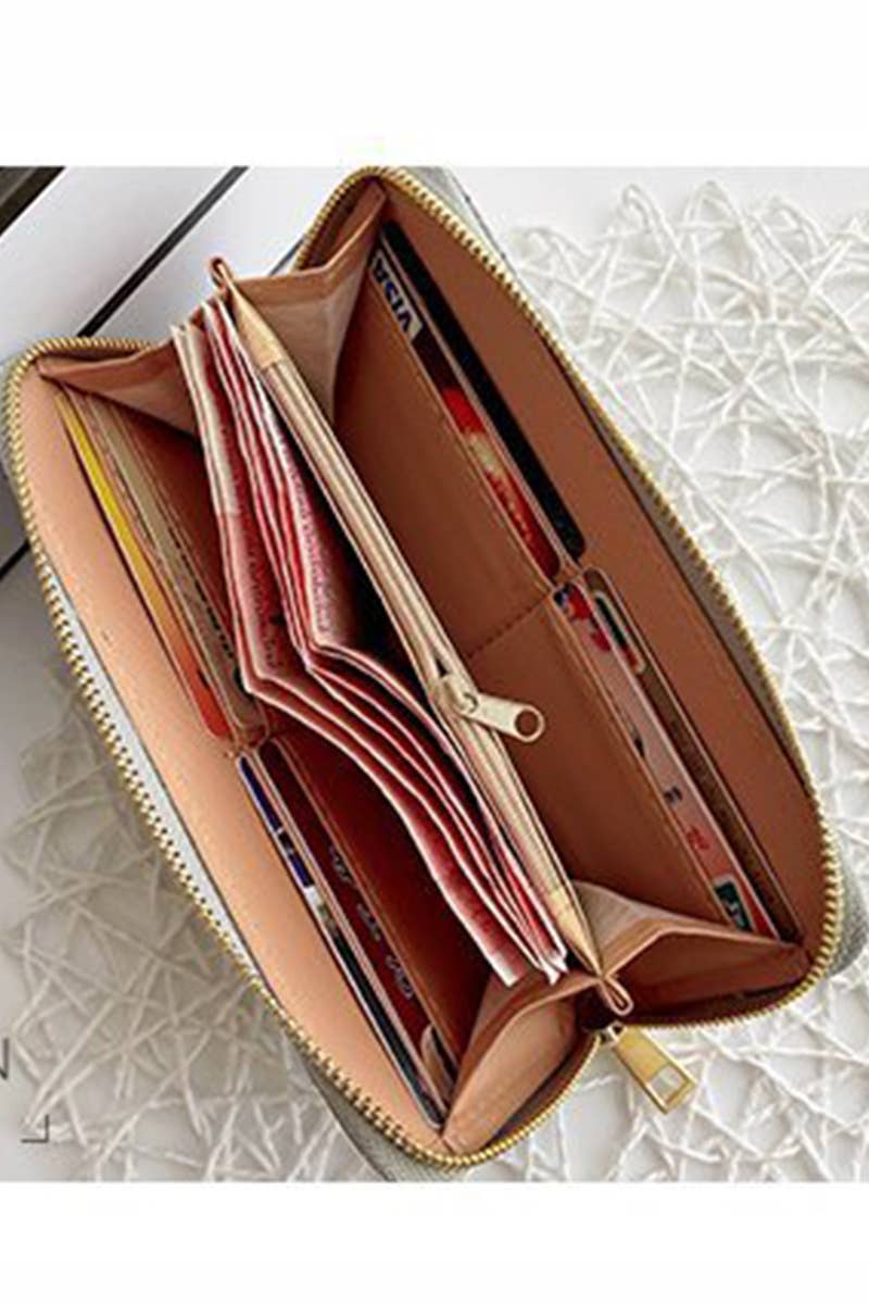 Trendy Vegan Leather Woven Weave Long Wallet - Green