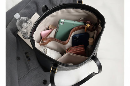 Vegan Leather Large Capacity Woven City Tote Bag: