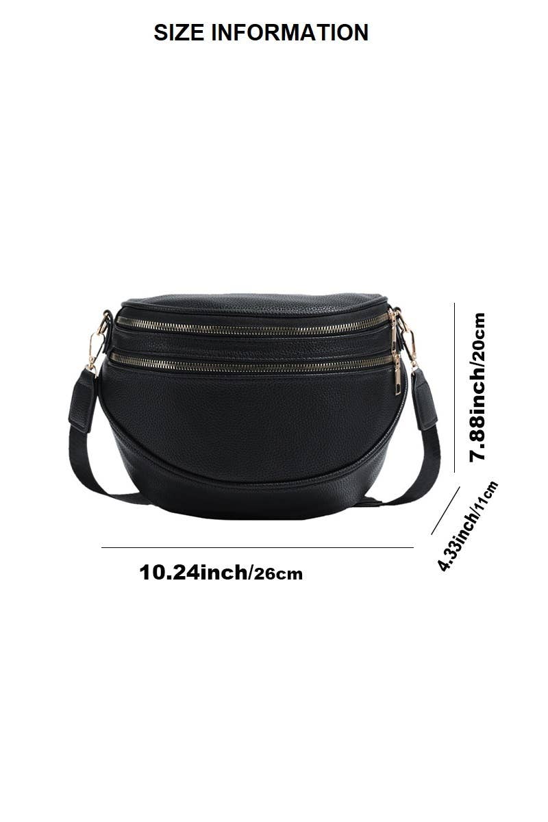 Vegan Leather Multi Pocket Crossbody Bag: Black