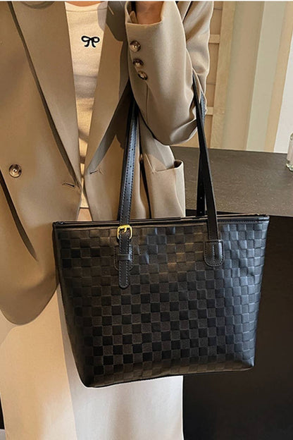 Vegan Leather Large Capacity Woven City Tote Bag: