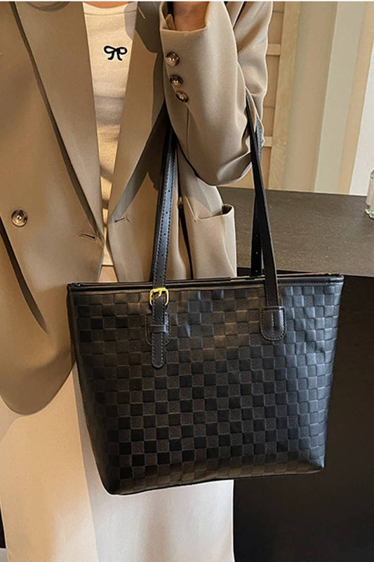 Vegan Leather Large Capacity Woven City Tote Bag: