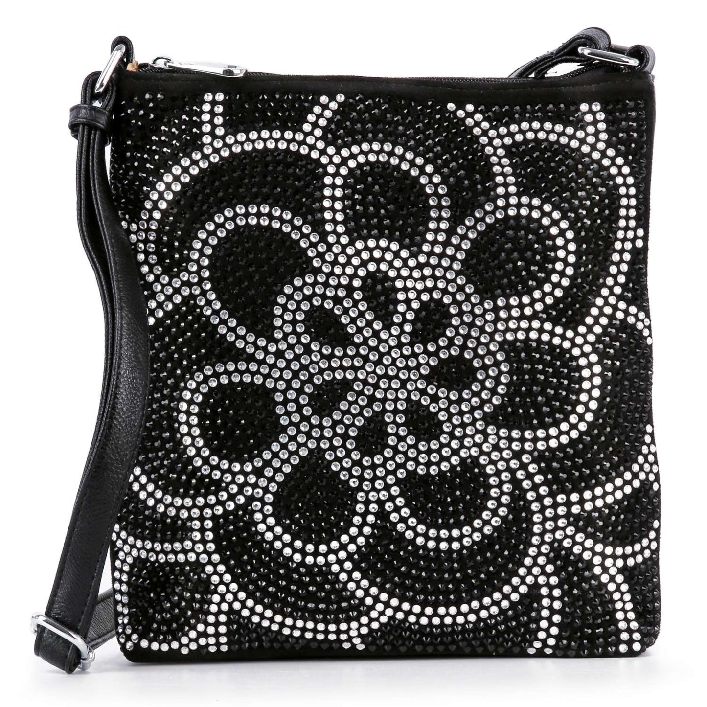 Stunning Rhinestone Design Crossbody Sling: Black