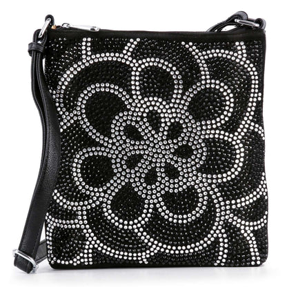 Stunning Rhinestone Design Crossbody Sling: Black