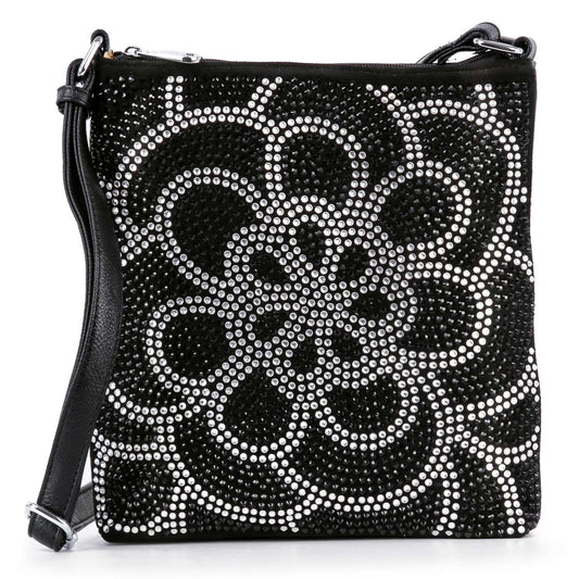 Stunning Rhinestone Design Crossbody Sling: Black