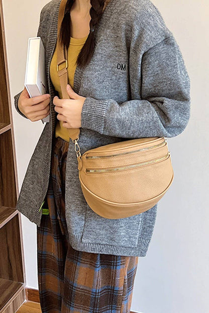 Vegan Leather Multi Pocket Crossbody Bag: Black