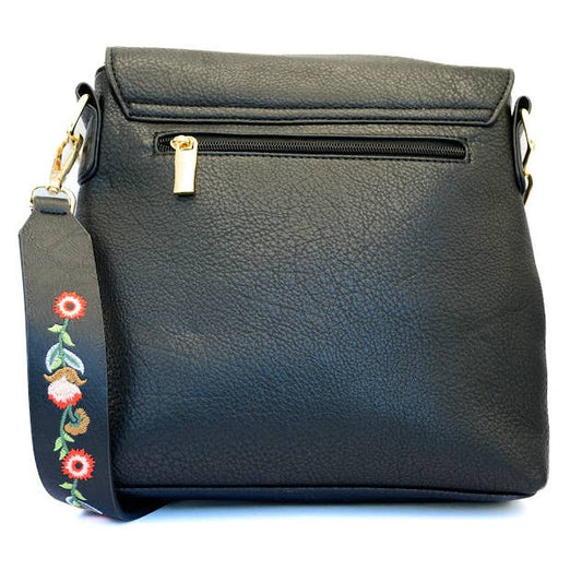 Shari Black Vegan Leather Crossbody Handbag