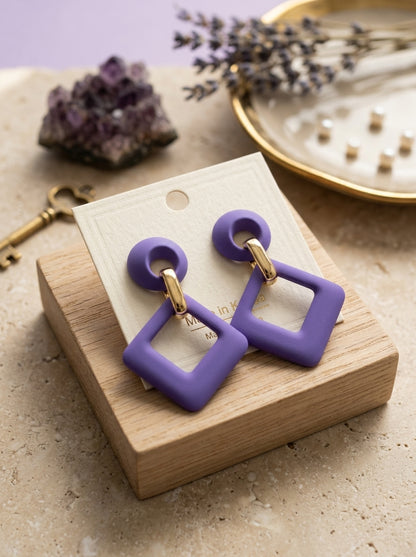 Retro Acrylic Geometric Drop Earrings-Purple