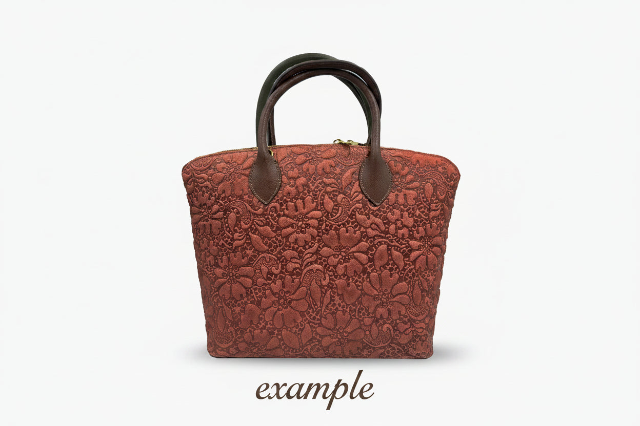 Blossom Elegance Leather Floral Embossed Top Handle Tote / Shoulder Bag - Beige