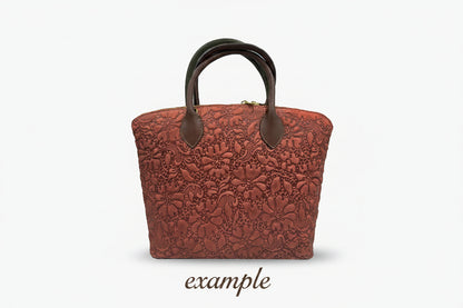 Blossom Elegance Leather Floral Embossed Top Handle Tote / Shoulder Bag - Beige