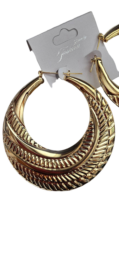 Gold-tone large Embossed Hoop Earrings