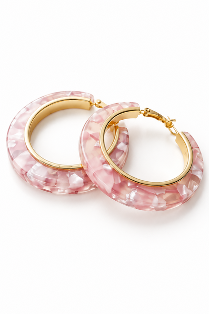 Pink Acetate Chunky Hoop Earrings