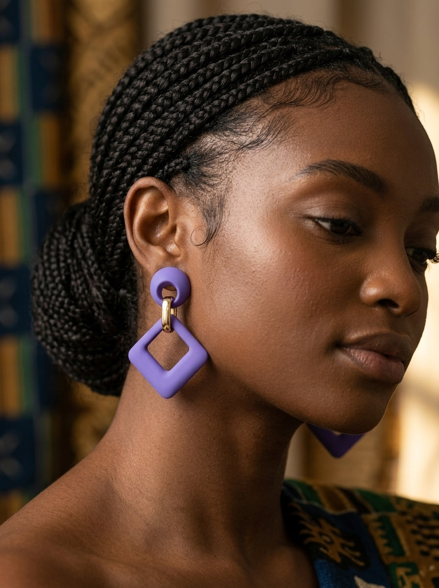 Retro Acrylic Geometric Drop Earrings-Purple