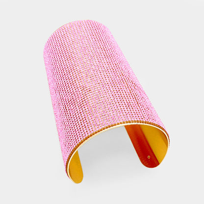 Wide Rhinestone Paved Arm Cuff Bracelet-Pink