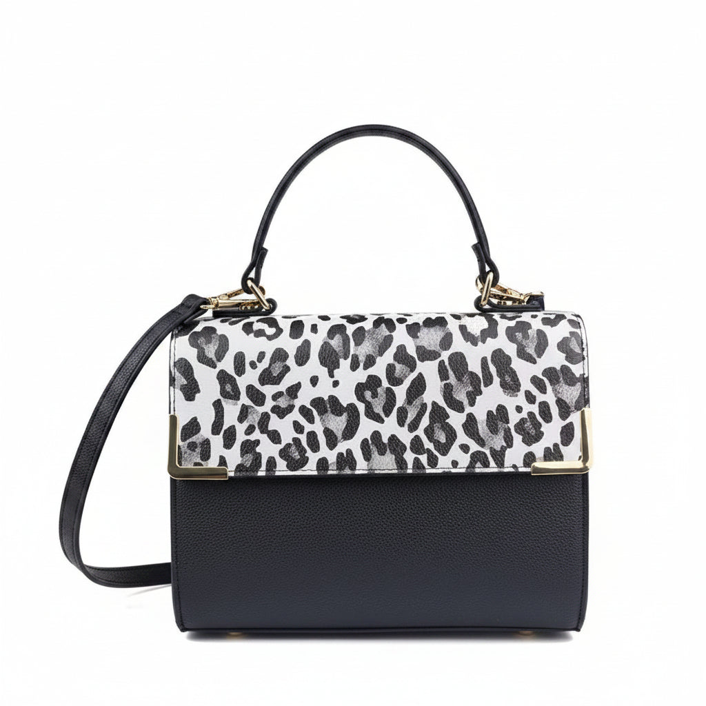 Trendy Colorblock Top Handle Satchel-Black & White