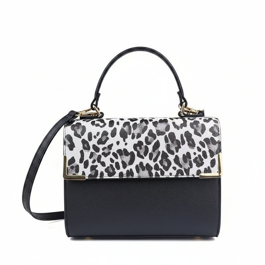 Trendy Colorblock Top Handle Satchel-Black & White