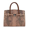 Exceptional Crocodile Padlock Two-Tone Satchel Handbag