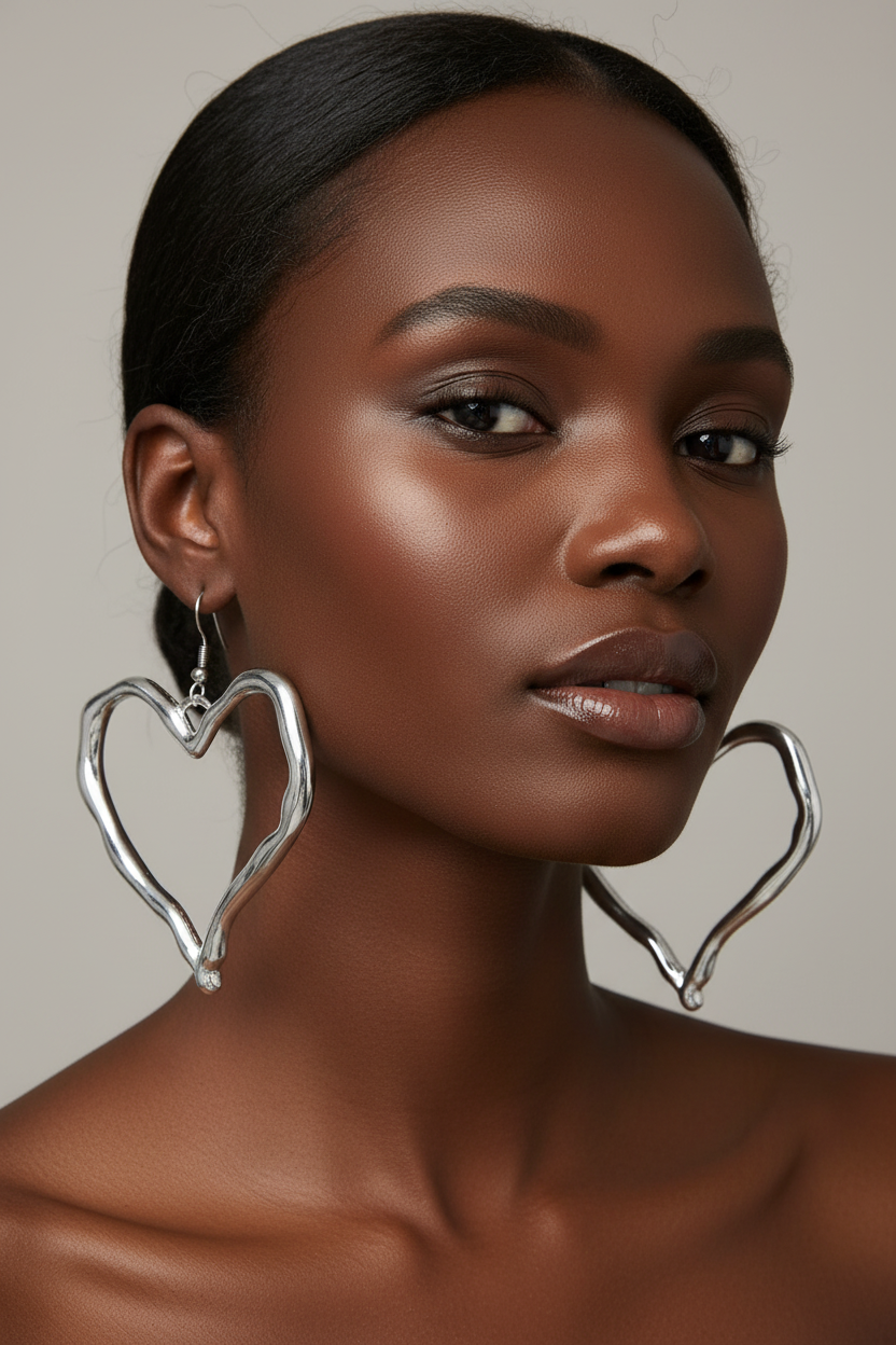 Chunky Gold Heart Drop Earrings - Silver