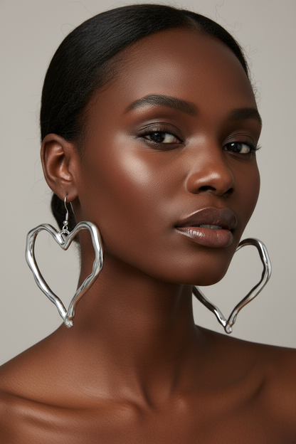 Chunky Gold Heart Drop Earrings - Silver