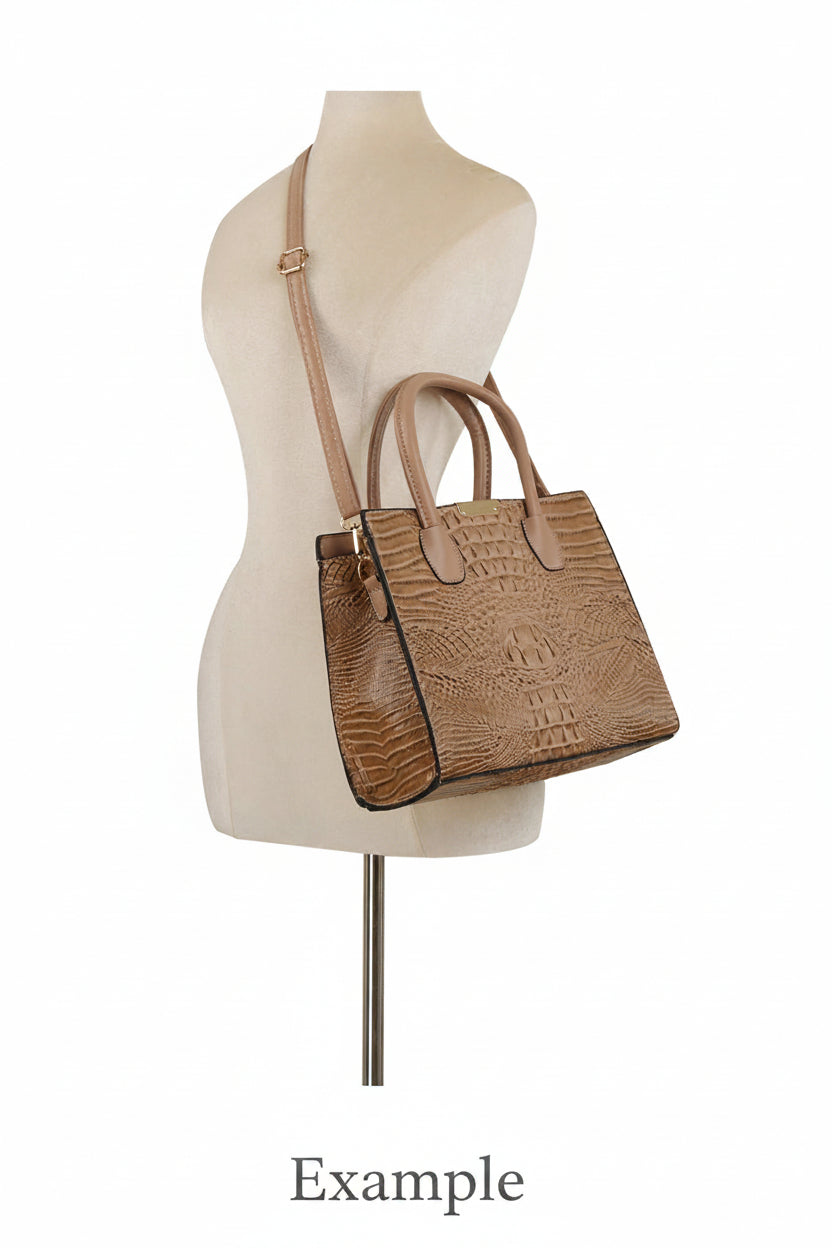 Crocodile Embossed Three Piece Tote Set- Black