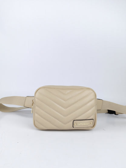 Chevron-pattern Martha Fannie Pack with gold zippers – elegant cross-body women handbags.