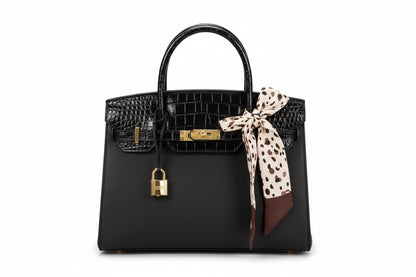Scarfed Croc Combo Satchel Handbag