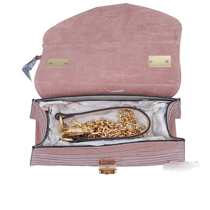 Genuine Italian Croc Embossed Small Handbag, pink