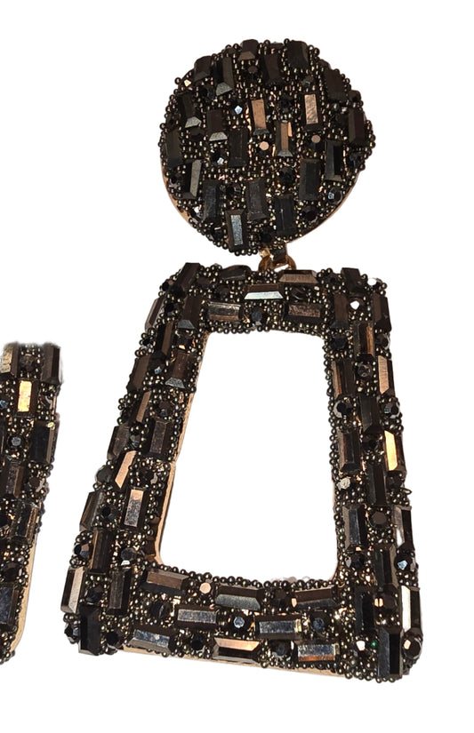 Jazzy Black Geometric Drop Earrings