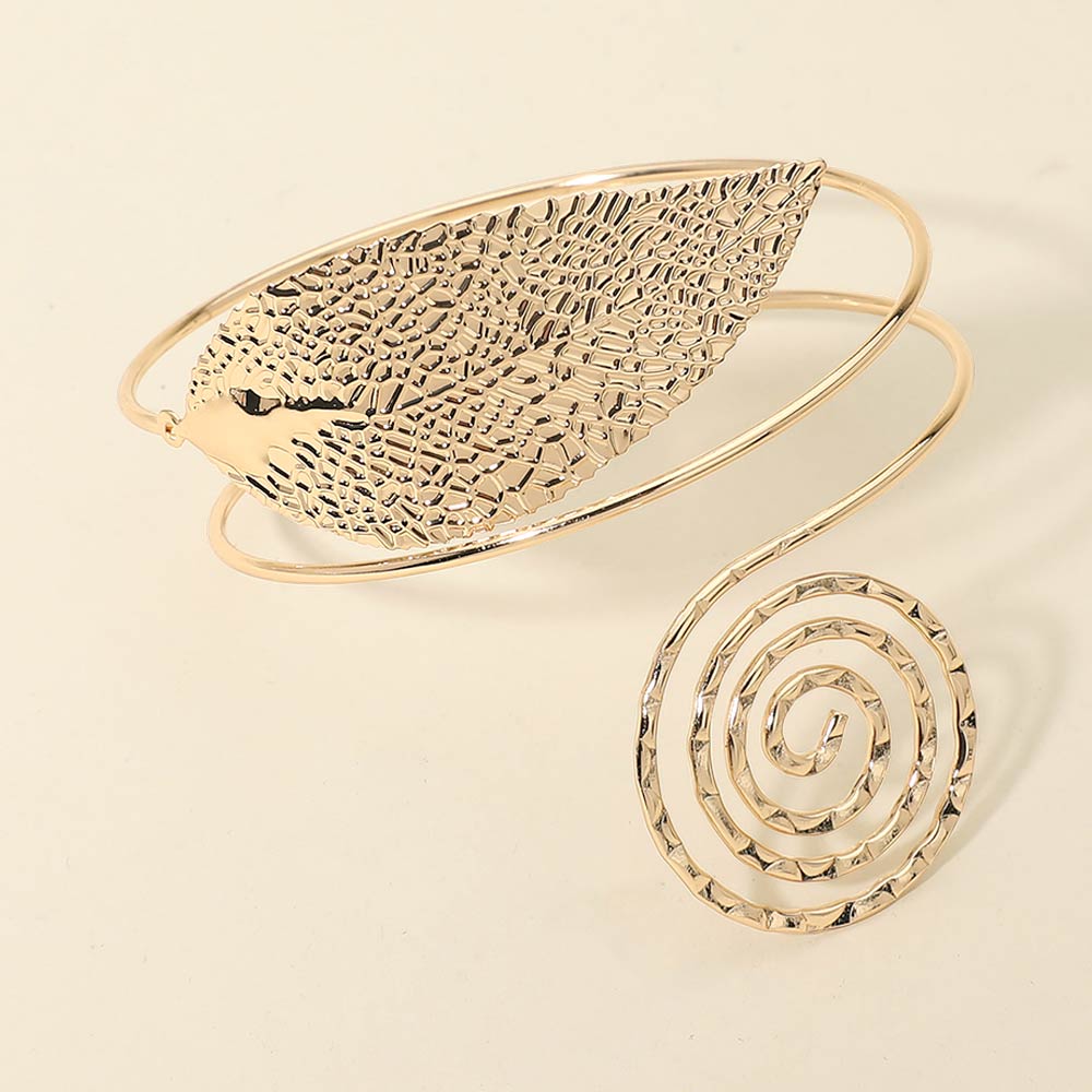 Textured Metal Leaf Spiral Wrap Arm Cuff Bracelet