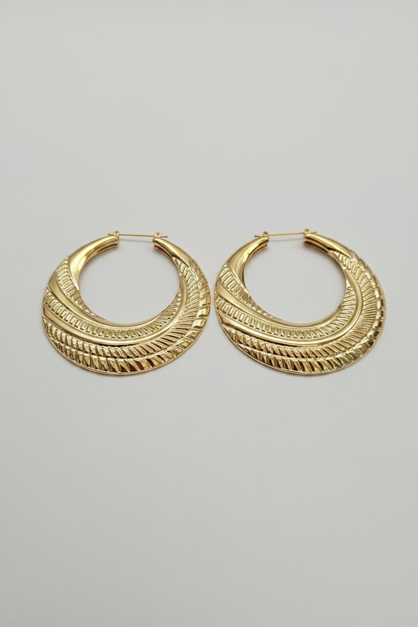 Gold-tone large Embossed Hoop Earrings
