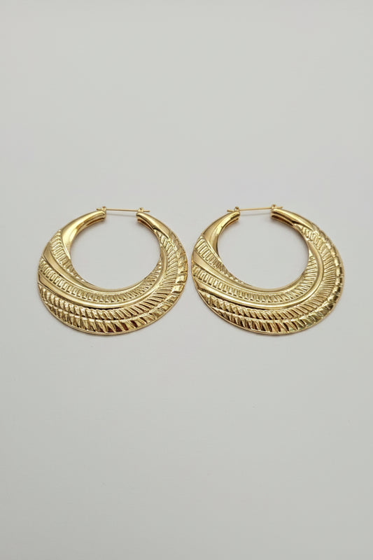 Gold-tone large Embossed Hoop Earrings
