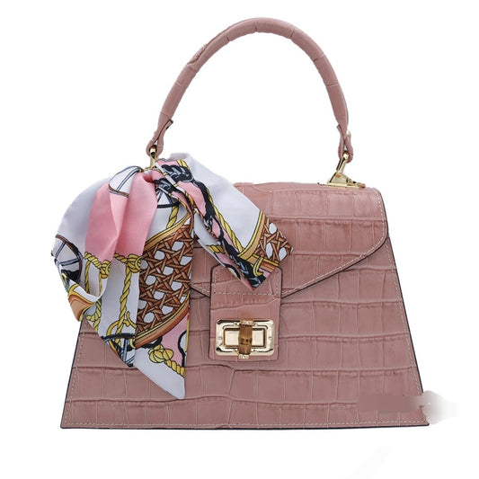 Genuine Italian Croc Embossed Small Handbag, pink