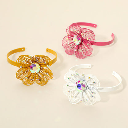 Bold Stone Accent Cutout Flower Accent Cuff Bracelet